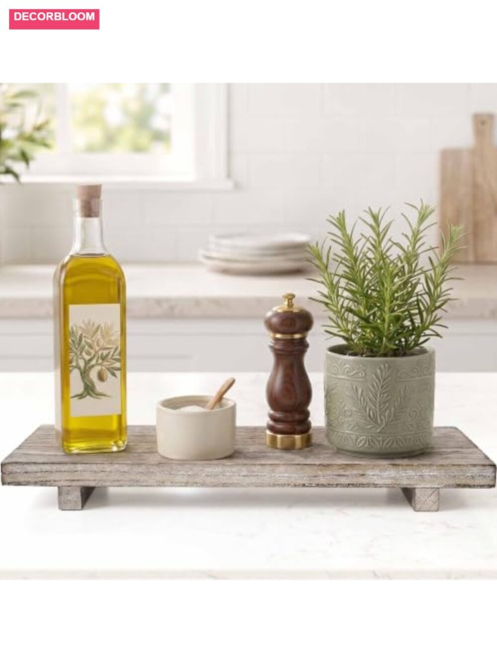 16" Paulownia Wood Tray Riser Farmhouse Countertop Display Stand